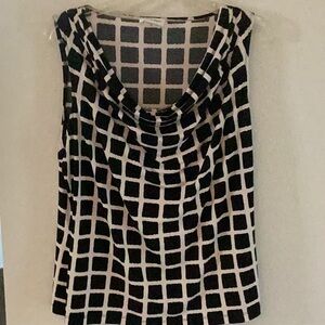 Calvin Klein Cowl Neck Black and White Sleeveless Graphic Blouse